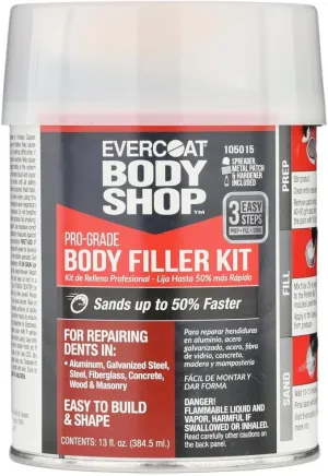 Evercoat Body Shop 105015 Pro-Grade Body Filler Kit, Easy to Build and Shape, Multipurpose for Dents in Aluminum, Fiberglass & More, Easy Mix Hardener Included 13 Fl Oz.