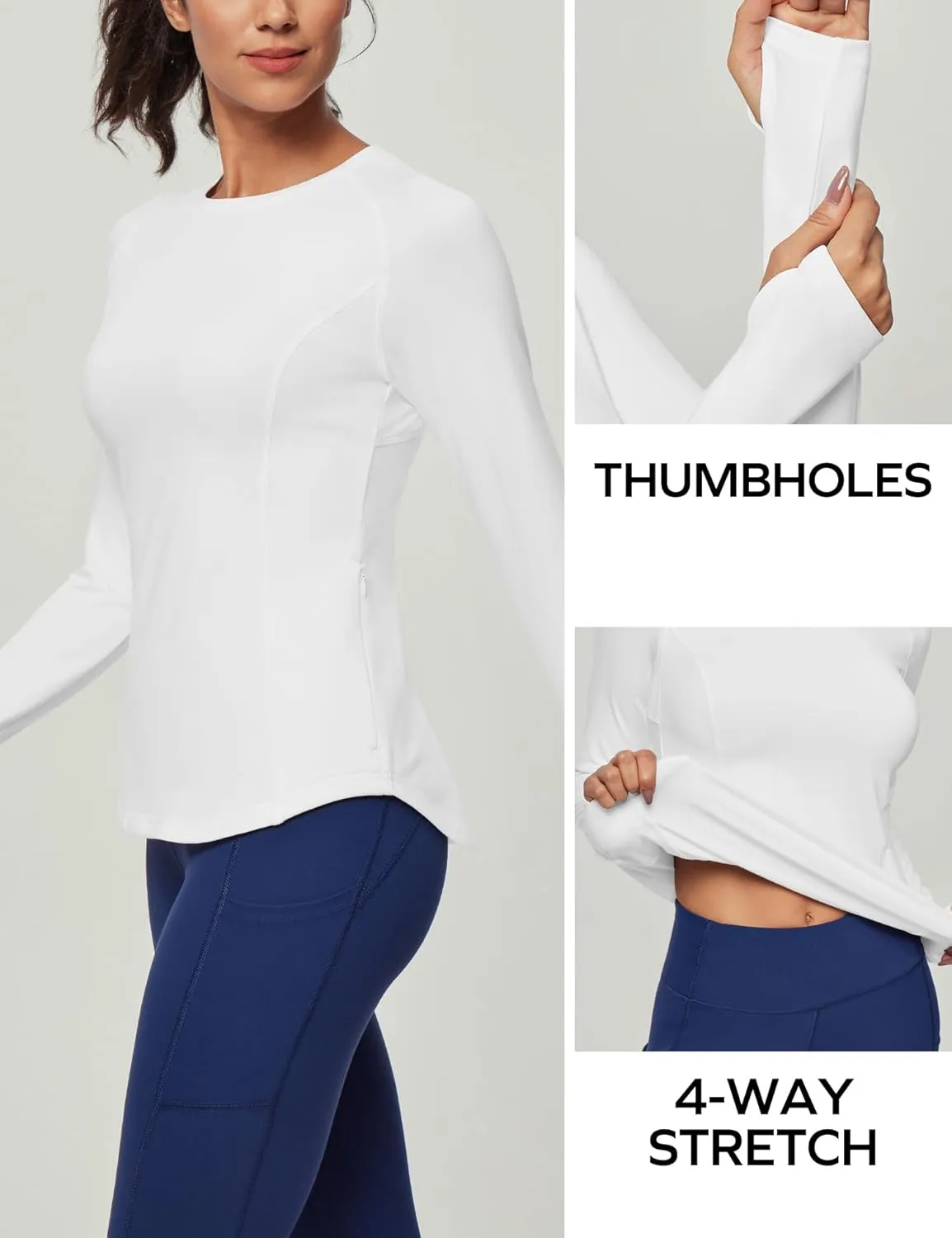 Ewedoos Thermal Shirts for Women Zipper Pocket Fleece Lined Long Sleeve Workout Tops Compression Running Hiking Ski Gear