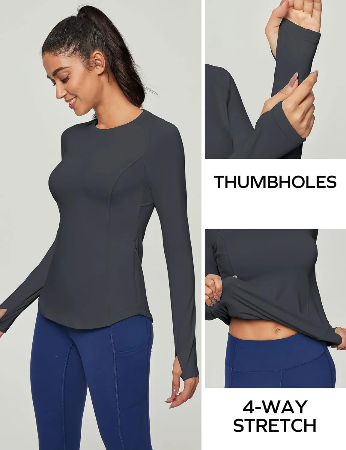 Ewedoos Thermal Shirts for Women Zipper Pocket Fleece Lined Long Sleeve Workout Tops Compression Running Hiking Ski Gear
