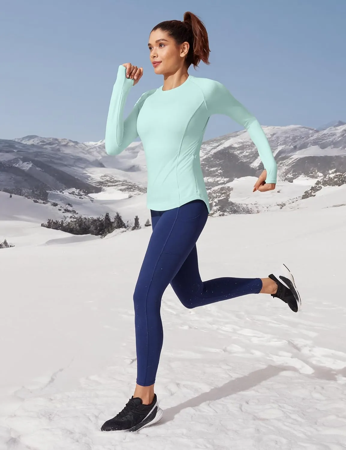 Ewedoos Thermal Shirts for Women Zipper Pocket Fleece Lined Long Sleeve Workout Tops Compression Running Hiking Ski Gear