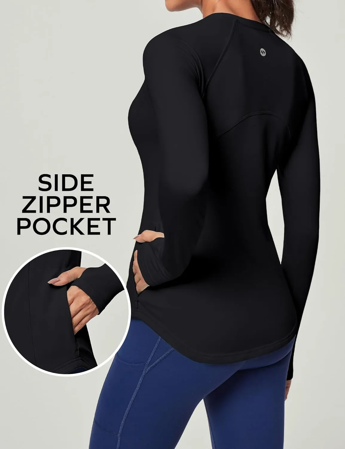 Ewedoos Thermal Shirts for Women Zipper Pocket Fleece Lined Long Sleeve Workout Tops Compression Running Hiking Ski Gear