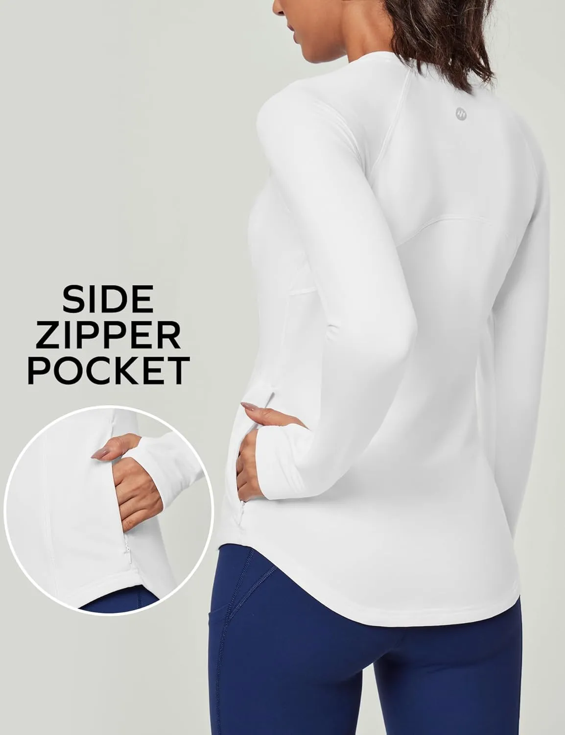 Ewedoos Thermal Shirts for Women Zipper Pocket Fleece Lined Long Sleeve Workout Tops Compression Running Hiking Ski Gear