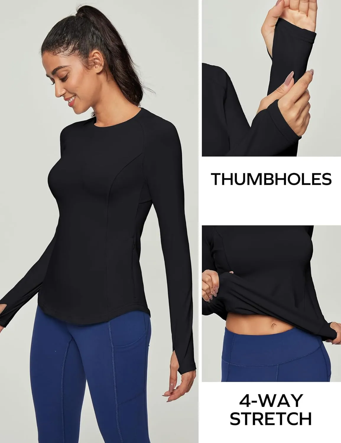 Ewedoos Thermal Shirts for Women Zipper Pocket Fleece Lined Long Sleeve Workout Tops Compression Running Hiking Ski Gear