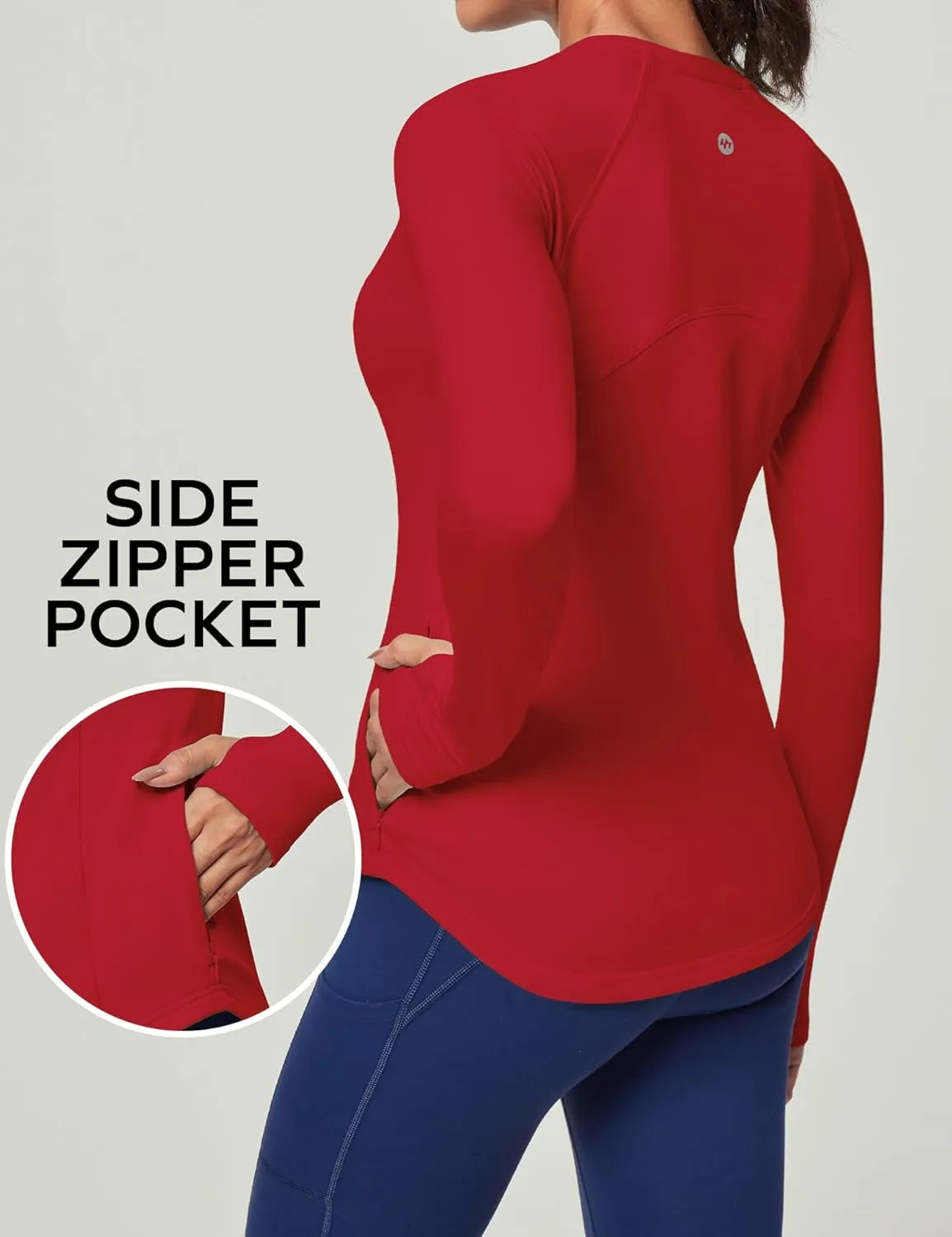 Ewedoos Thermal Shirts for Women Zipper Pocket Fleece Lined Long Sleeve Workout Tops Compression Running Hiking Ski Gear
