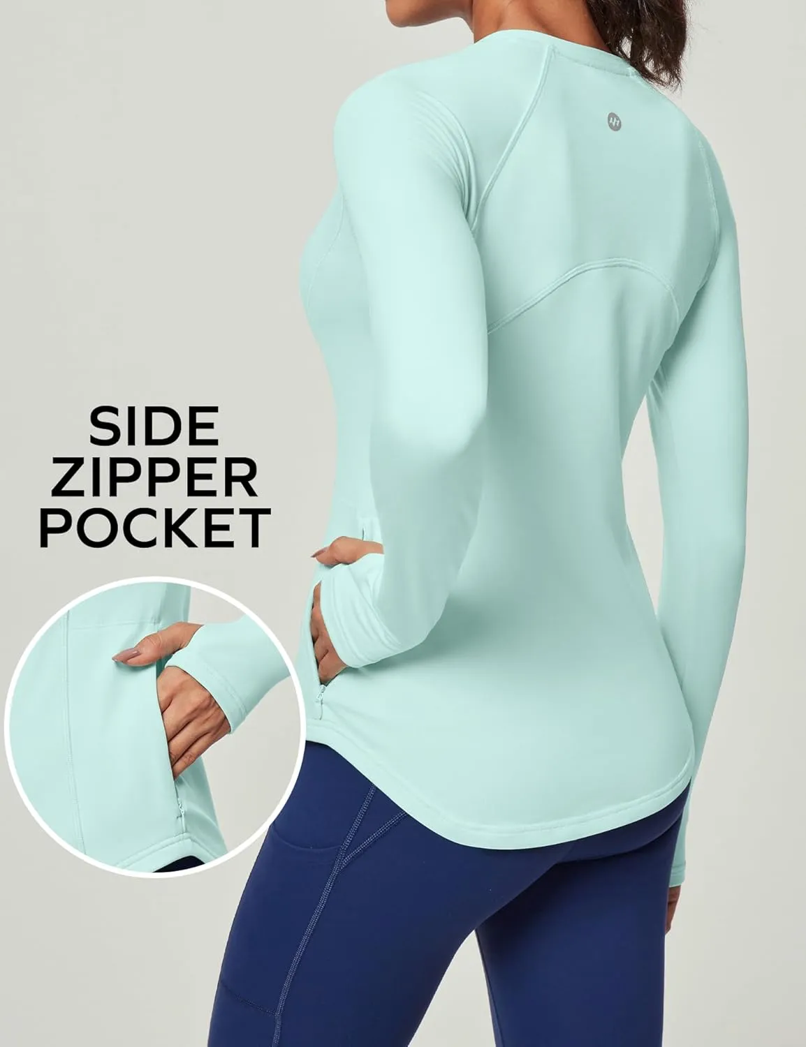 Ewedoos Thermal Shirts for Women Zipper Pocket Fleece Lined Long Sleeve Workout Tops Compression Running Hiking Ski Gear