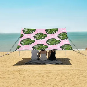 Exotic Floral Beach Canopy Tent Anti-UV & Wind Resistant, Tropical Green Camping Sun Shelter Easy Setup Portable,Outdoor Shade Tents with Sandbags,Sand Shovels,Ground Pegs & Stability Poles