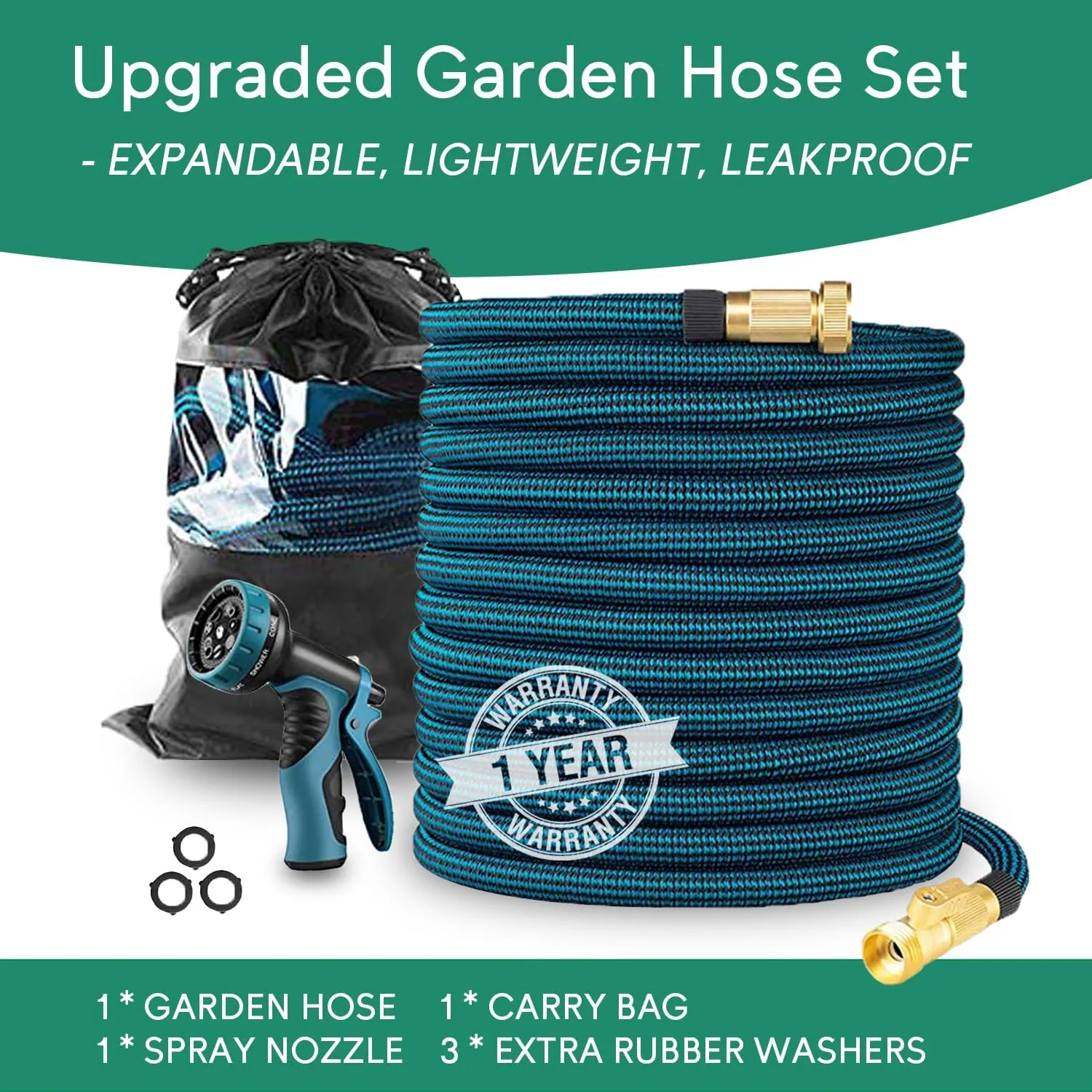 Expandable Garden Hose 150 ft, 2025 New No Kink Retractable Water Hose 150ft with 10 Pattern Spray Nozzle, Extra Strong Brass Connectors, Reinforced Expanding Latex Core, Ultra Lightweight & Flexible