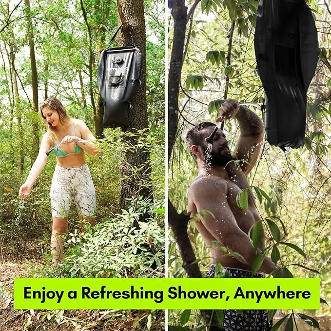 Extremus Camping Shower Bag, Camp Shower Bag, Durable, Leak-Proof Design with Thermometer, Removable Hose, and On-Off Switchable Shower Head, Portable Solar Shower for Camping