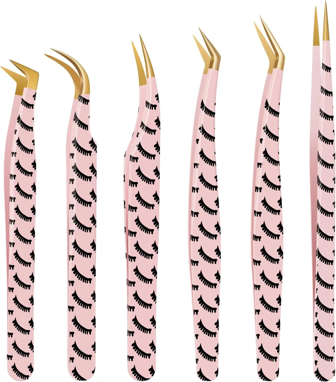 Eyelash Tweezers for Lash Extensions (Set of 6), Professional Eyelash Extension Tweezers Kit, Lash Tweezers for Mega Volume, Isolation & Classic False Lashes