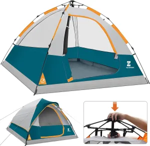 EZ-Sport Pop Up Camping Tent - 4 Person Instant Easy Set Up Family Tent with Removable Rain Fly, Waterproof Windproof Automatic Tent for Outdoor Camping Hiking Backpacking Traveling