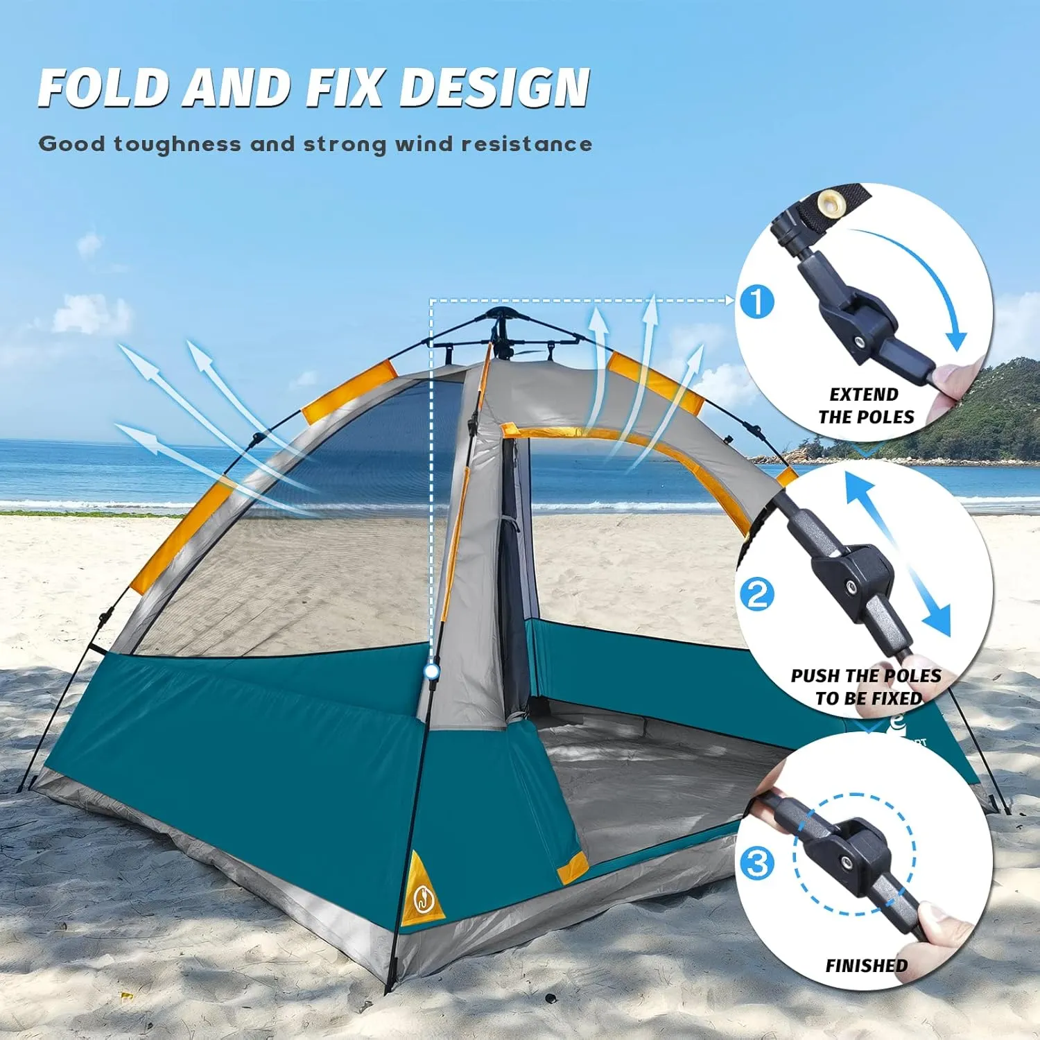 EZ-Sport Pop Up Camping Tent - 4 Person Instant Easy Set Up Family Tent with Removable Rain Fly, Waterproof Windproof Automatic Tent for Outdoor Camping Hiking Backpacking Traveling