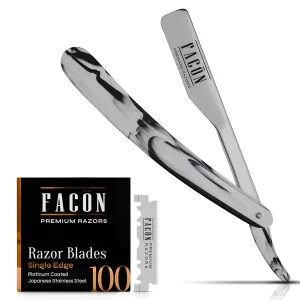 Facón Straight Razors for Men - Professional Barber Straight Edge Razor Kit with 100 Blades, Classic Stainless Steel Barbero Shaver for a Smooth & Precise Shave, Premium Barber Razor for Men's Shaving