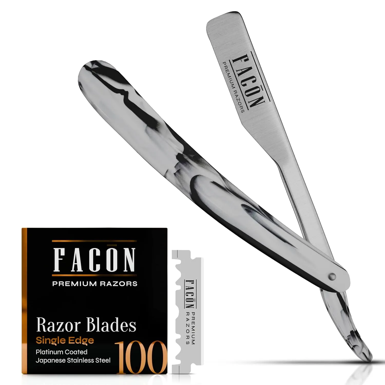 Facón Straight Razors for Men - Professional Barber Straight Edge Razor Kit with 100 Blades, Classic Stainless Steel Barbero Shaver for a Smooth & Precise Shave, Premium Barber Razor for Men's Shaving