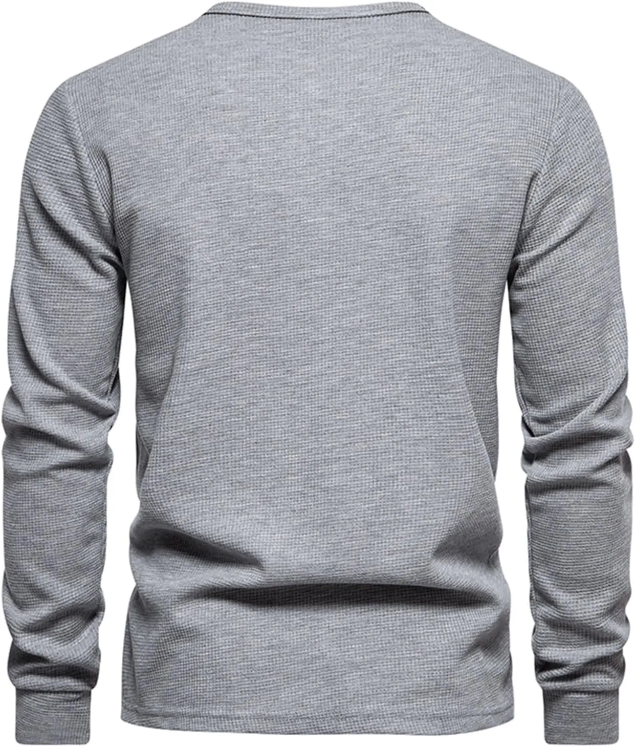 Fall Tops for Men 2024 Waffle Knit Shirts Button Down Crewneck T-shirt Long Sleeve Solid Tee Lightweight Comfy Blouse