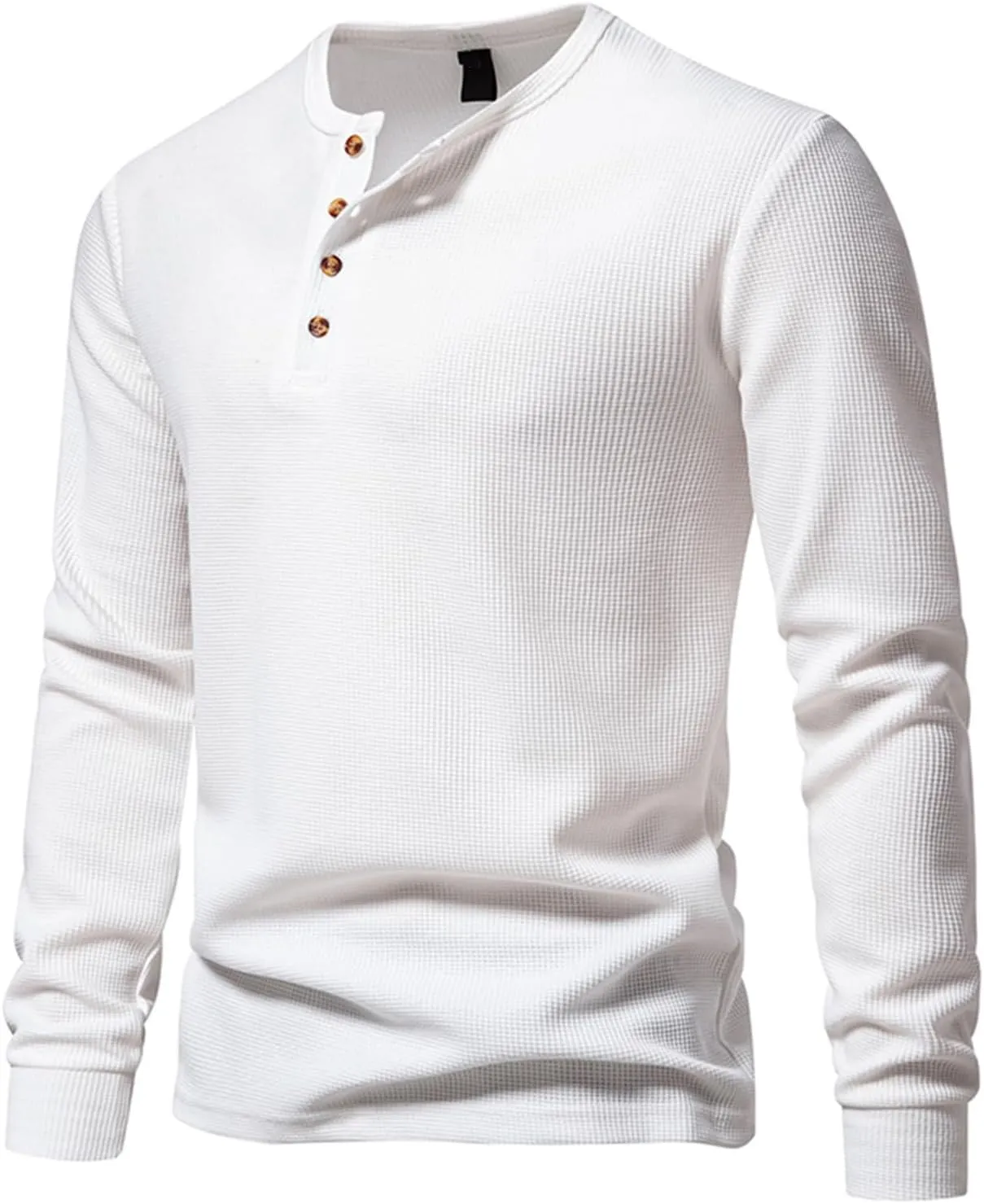 Fall Tops for Men 2024 Waffle Knit Shirts Button Down Crewneck T-shirt Long Sleeve Solid Tee Lightweight Comfy Blouse