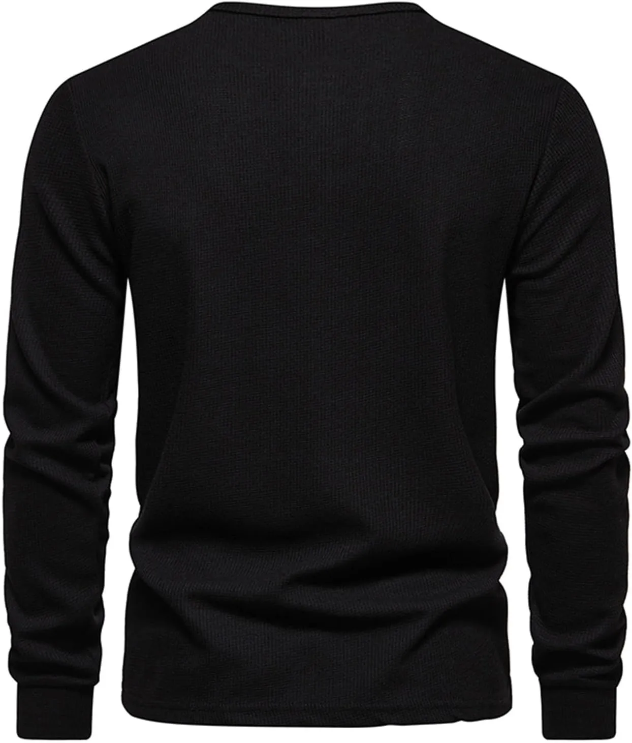 Fall Tops for Men 2024 Waffle Knit Shirts Button Down Crewneck T-shirt Long Sleeve Solid Tee Lightweight Comfy Blouse