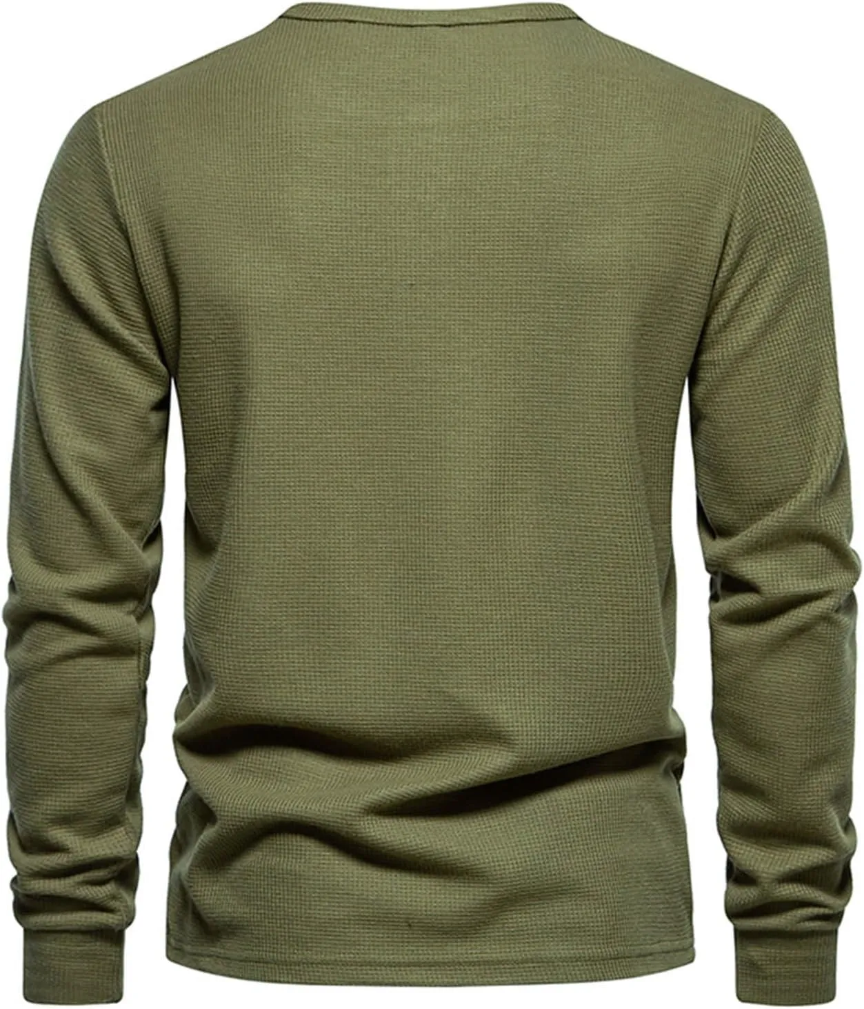Fall Tops for Men 2024 Waffle Knit Shirts Button Down Crewneck T-shirt Long Sleeve Solid Tee Lightweight Comfy Blouse