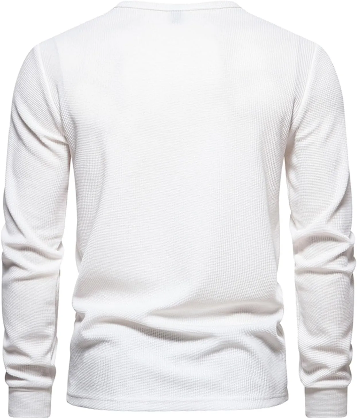 Fall Tops for Men 2024 Waffle Knit Shirts Button Down Crewneck T-shirt Long Sleeve Solid Tee Lightweight Comfy Blouse