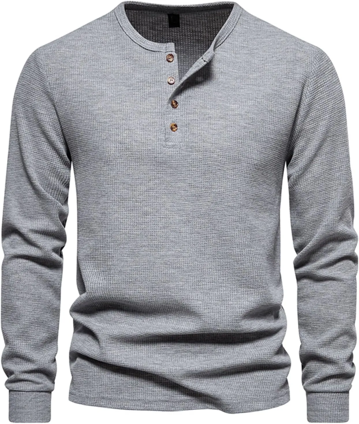 Fall Tops for Men 2024 Waffle Knit Shirts Button Down Crewneck T-shirt Long Sleeve Solid Tee Lightweight Comfy Blouse