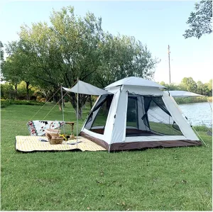 Family Tent 4 People Pop Open in Three Seconds,Double Doors and Four Windows Tent Porch Extension Light Sturdy Waterproof Tents for Camping for Family Camping,Hiking Party