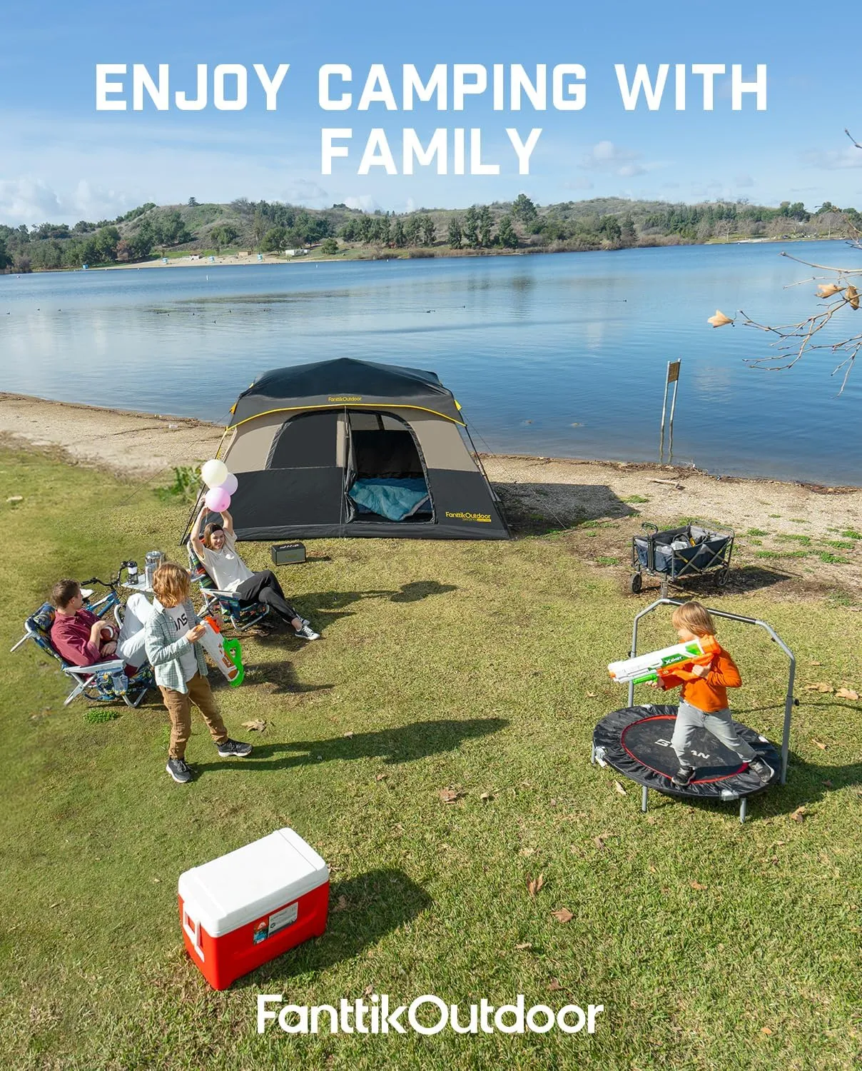 FanttikOutdoor Camping Tent 4/6/8/10 Person Instant Cabin Tent Setup in 60 Seconds with Rainfly & Windproof Portable with Carry Bag for Family Camping & Hiking
