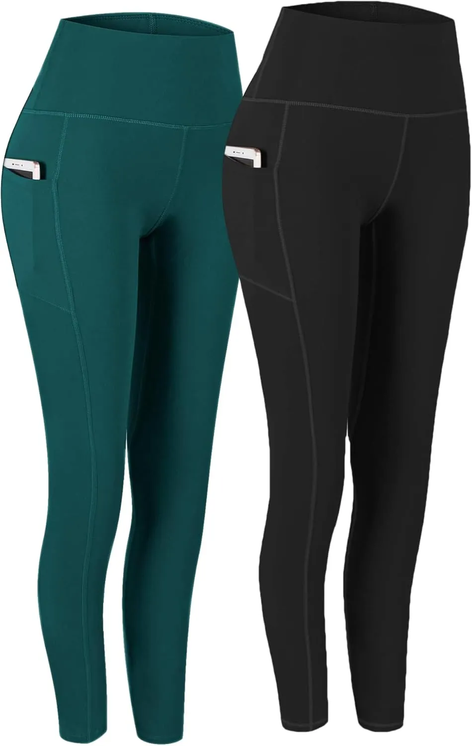 Fengbay 2 Pack High Waist Yoga Pants, Pocket Yoga Pants Tummy Control Workout Running 4 Way Stretch Yoga Leggings