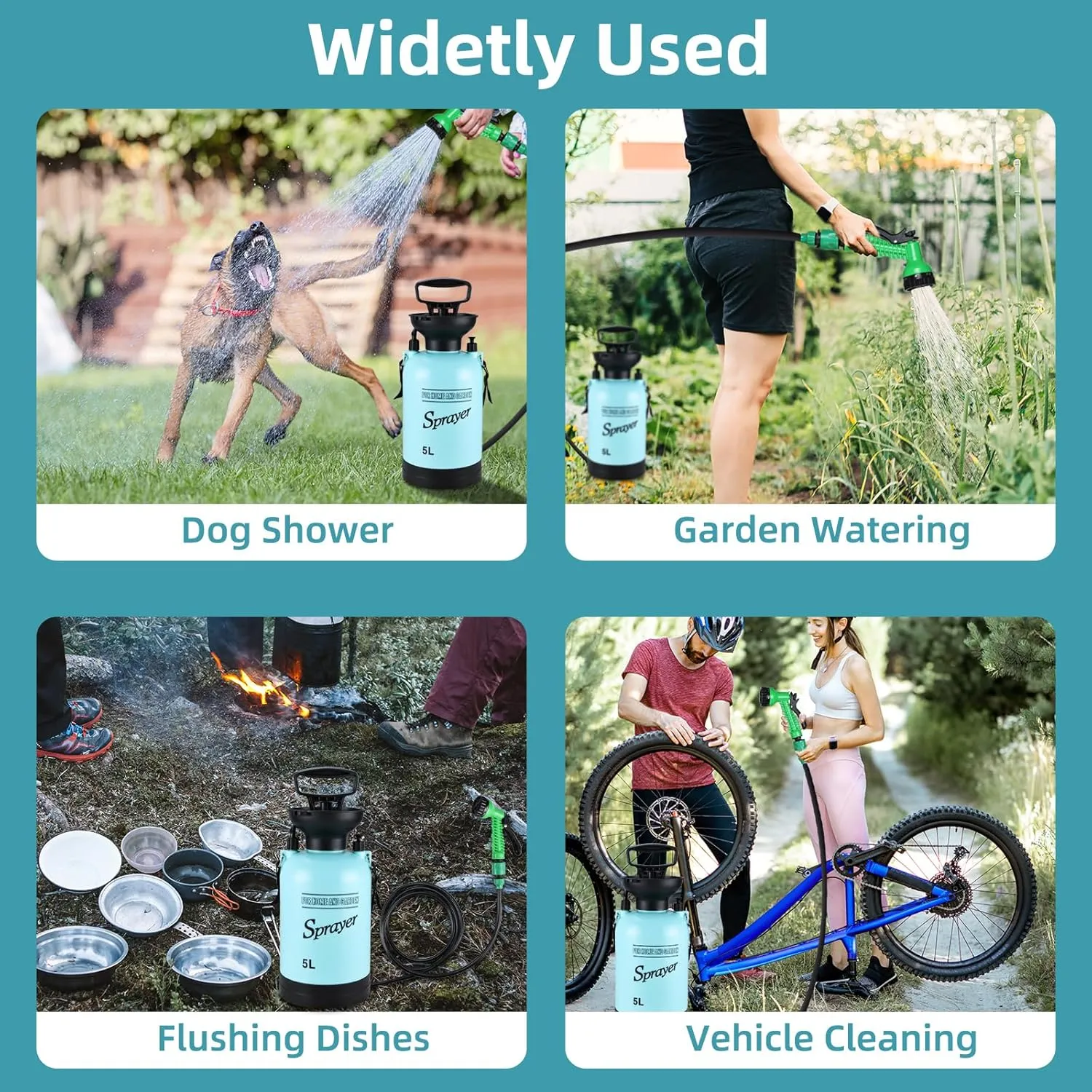 Finderomend Portable Shower for Camping with 7 Spray Modes, Hand Press Camping Shower with Removable Hose and Shower Head,Pressure Rinse Kits for Hiking Traveling Garden Beach Pet Shower