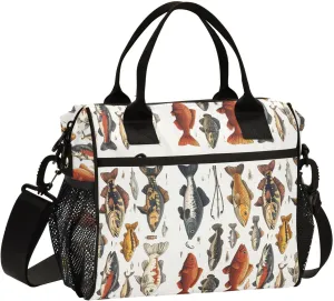 Fish Tuna Lunch Bag Reusable Lunch Tote Bags Vintage Insulated Leakproof Cooler Bag Lunch Box Adjustable Shoulder Meal Holder for Women Men Work Picnic Camping