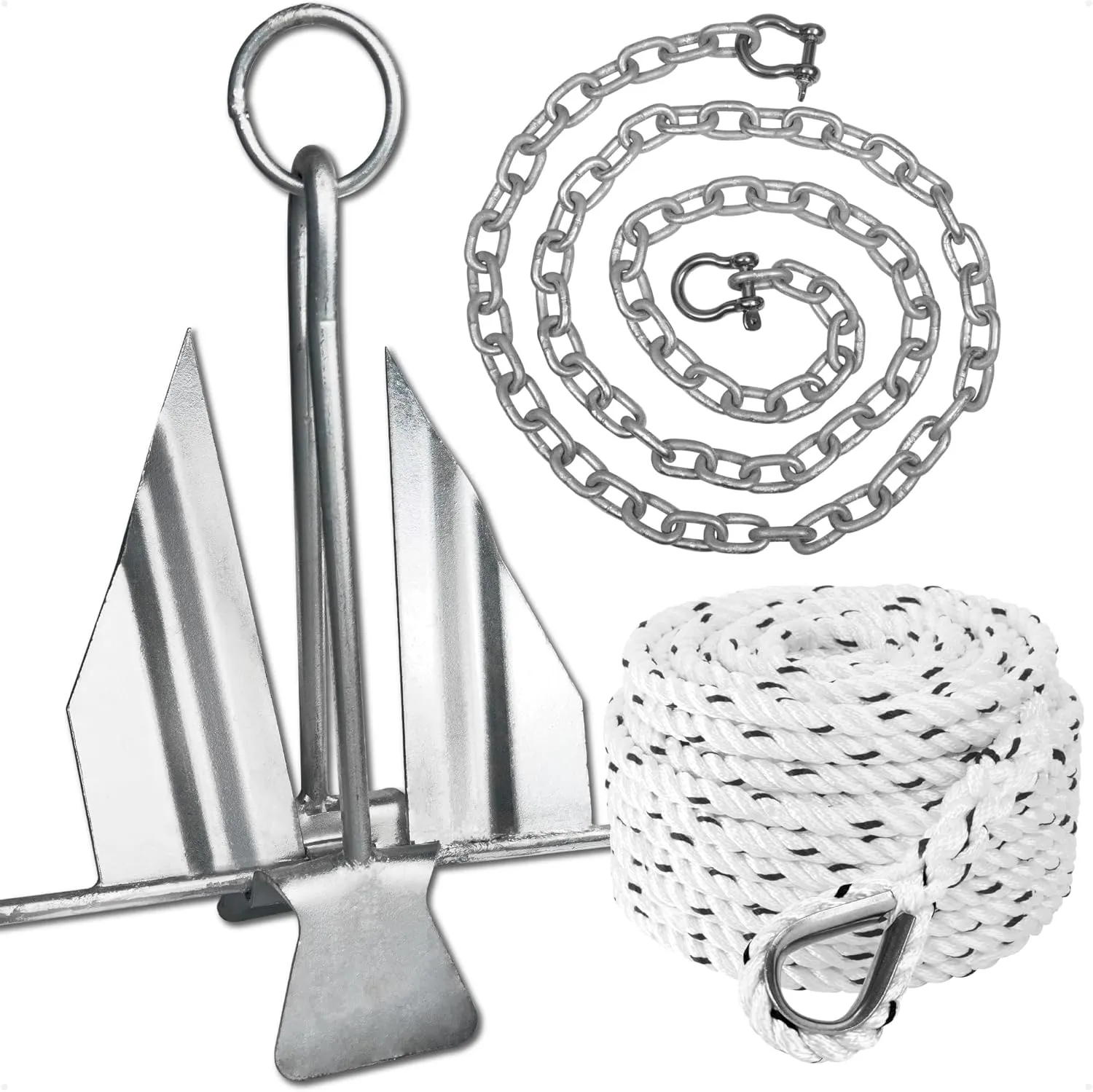 Five Oceans Fluke Boat Anchor, Galvanized Steel, Slip Ring, Heavy-Duty Boat Anchors for Kayak, Dinghy, Paddleboard, Canoe, Personal Watercraft - Multiple Sizes