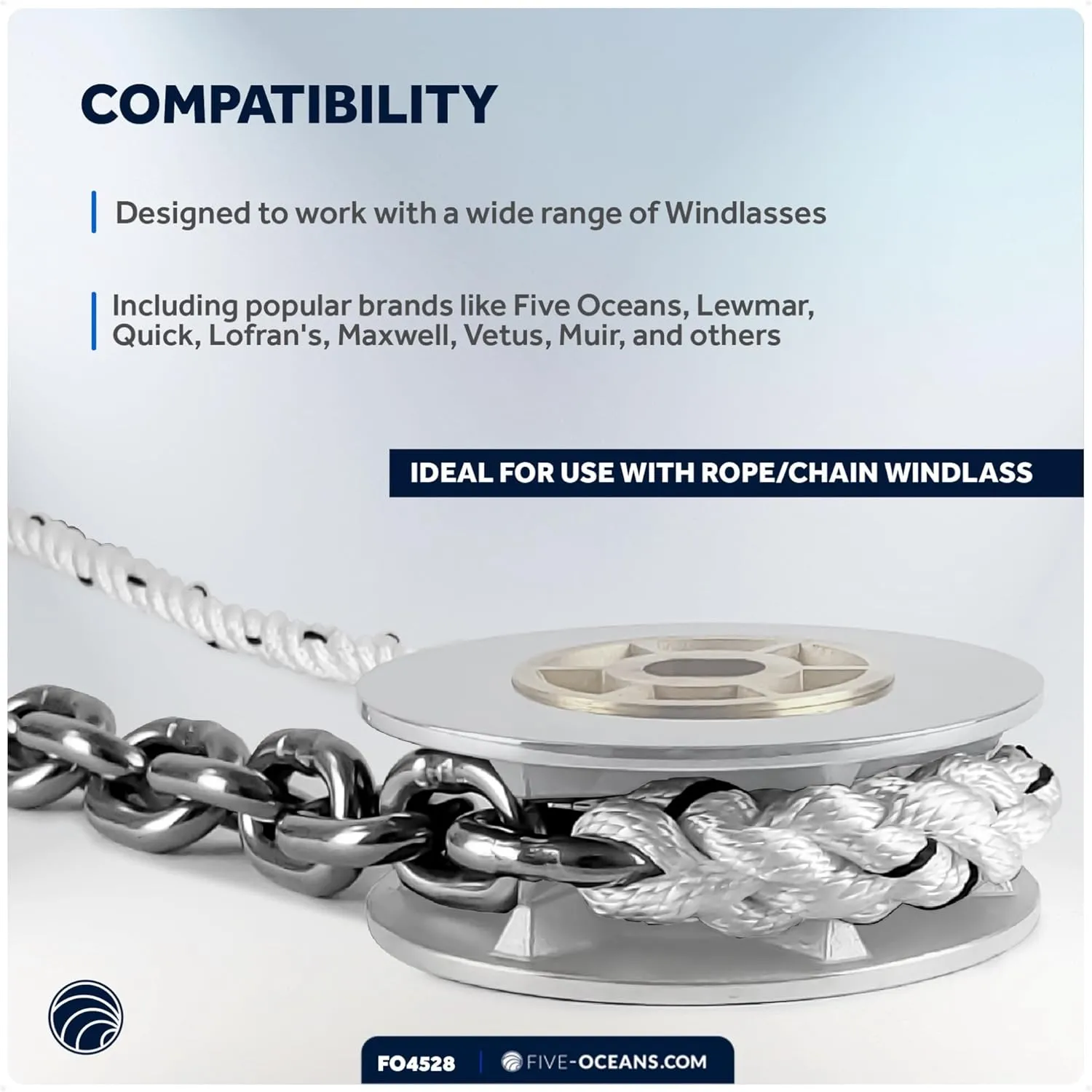Five Oceans Windlass Anchor Rode, Hand-Spliced Anchor Rope and Chain Combination Kit, Nylon 3-Strand Rope, HT G4 Stainless Steel Chain for Boat Anchor System - Multiple Sizes