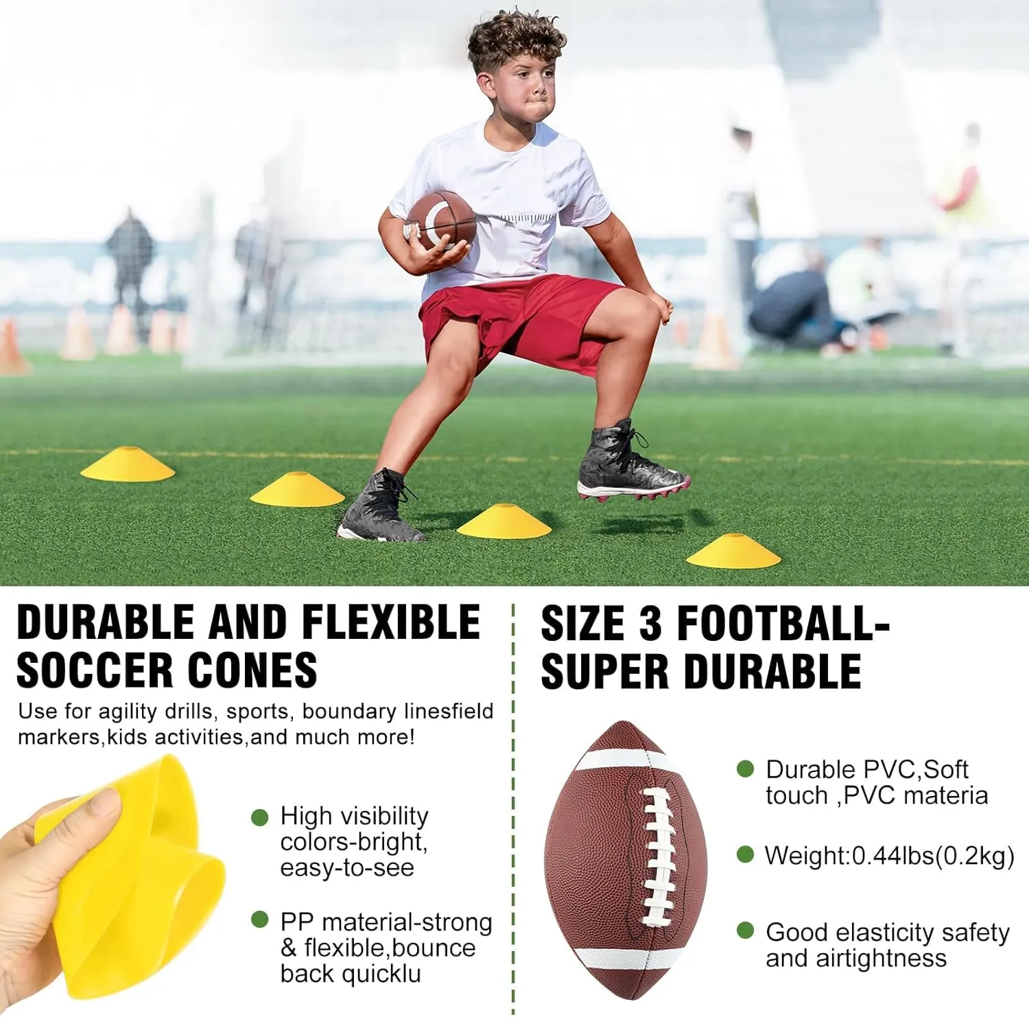 Flag Football Set - 14/20 Player Adjustable Belts with Cones, Football, Pump, Bag, for Youth and Adults Training