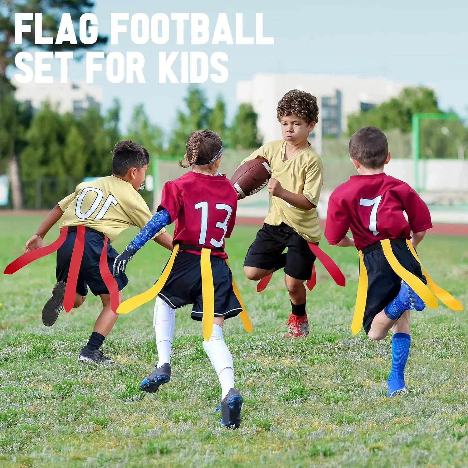 Flag Football Set - 14/20 Player Adjustable Belts with Cones, Football, Pump, Bag, for Youth and Adults Training