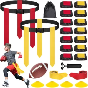 Flag Football Set - 14/20 Player Adjustable Belts with Cones, Football, Pump, Bag, for Youth and Adults Training