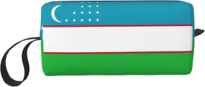 Flag of the Republic of Uzbekistan print Large Capacity Travel Makeup Case Organizer Makeup Bag Portable Cosmetic Bag For Women
