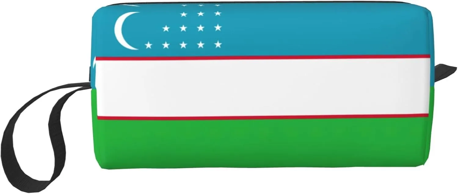 Flag of the Republic of Uzbekistan print Large Capacity Travel Makeup Case Organizer Makeup Bag Portable Cosmetic Bag For Women