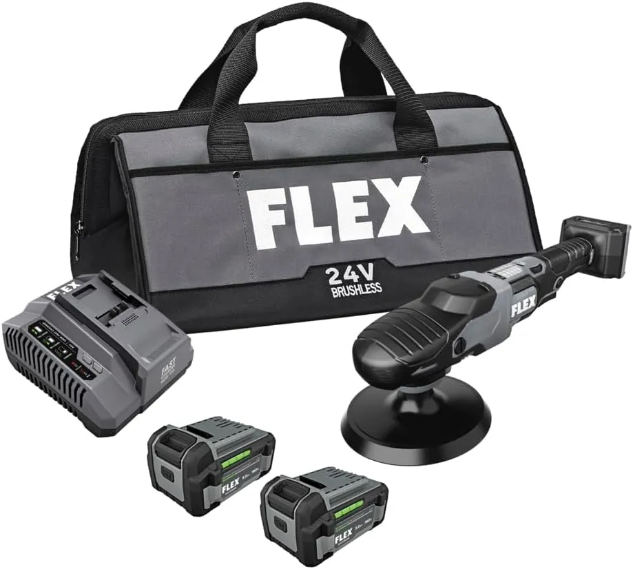 FLEX 24V Brushless Cordless Rotary Polisher Kit with (2) 5.0Ah Lithium Battery and 160W Fast Charger - FX3311-2C