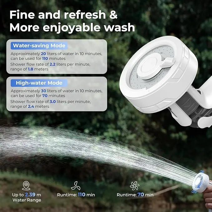FLEXTAILGEAR MAX Shower Ultralight Rechargeable Outdoor Shower Pump, Portable Camping Showerhead Handheld, Travel Shower with USB-C Water Pump for Hiking, Car wash, Pet Cleaning, Beach Vacations