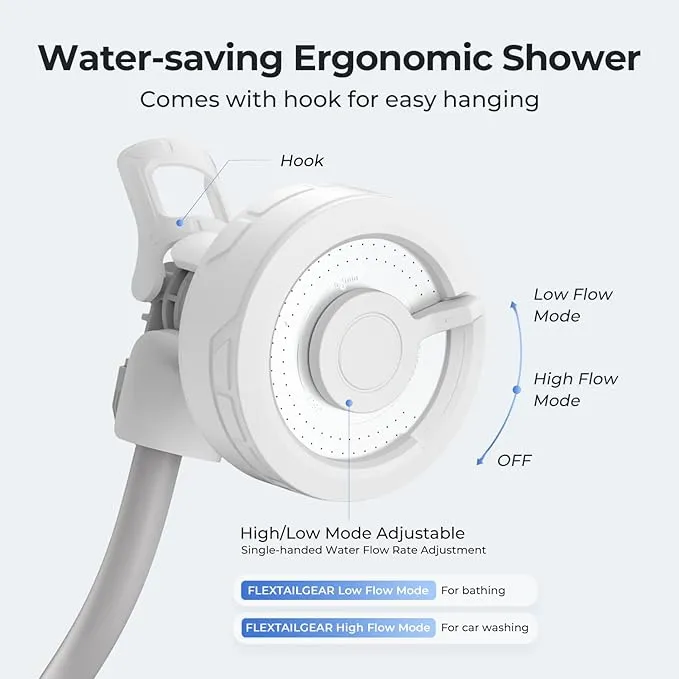 FLEXTAILGEAR MAX Shower Ultralight Rechargeable Outdoor Shower Pump, Portable Camping Showerhead Handheld, Travel Shower with USB-C Water Pump for Hiking, Car wash, Pet Cleaning, Beach Vacations