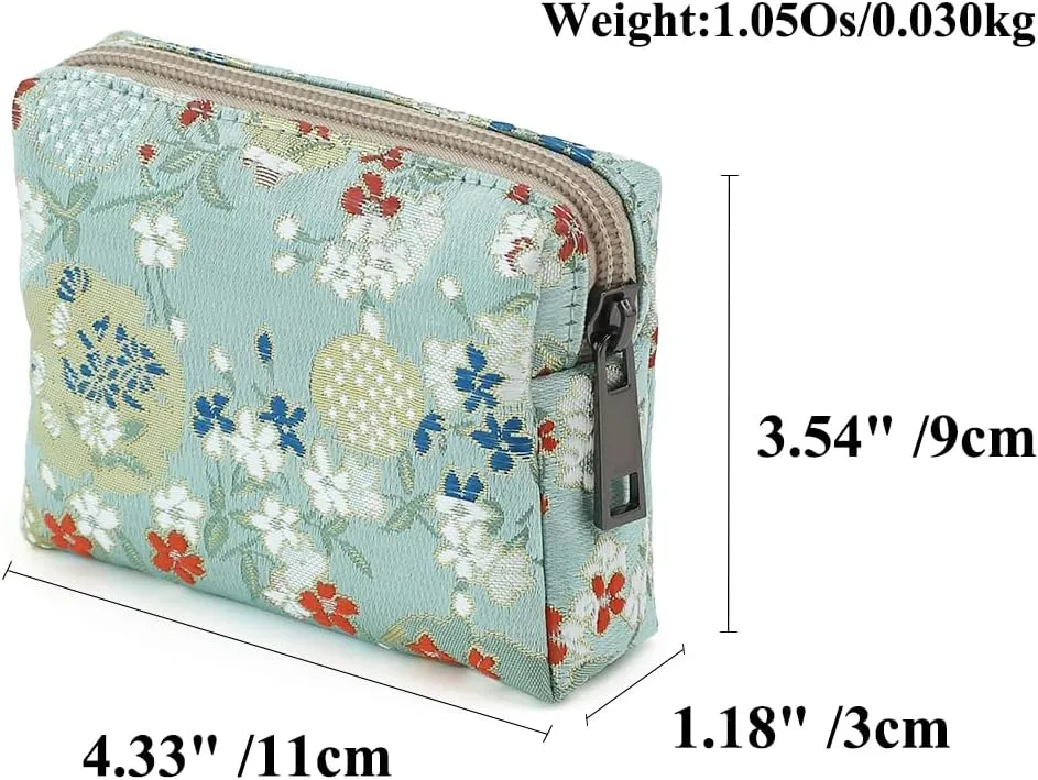 Floral Jacquard Makeup Bag for Women - Cute Portable Cosmetic Pouch, Toiletry Bag & Skincare Organizer with Zipper, Small Makeup Case for Travel Storage, Compact Coin Purse