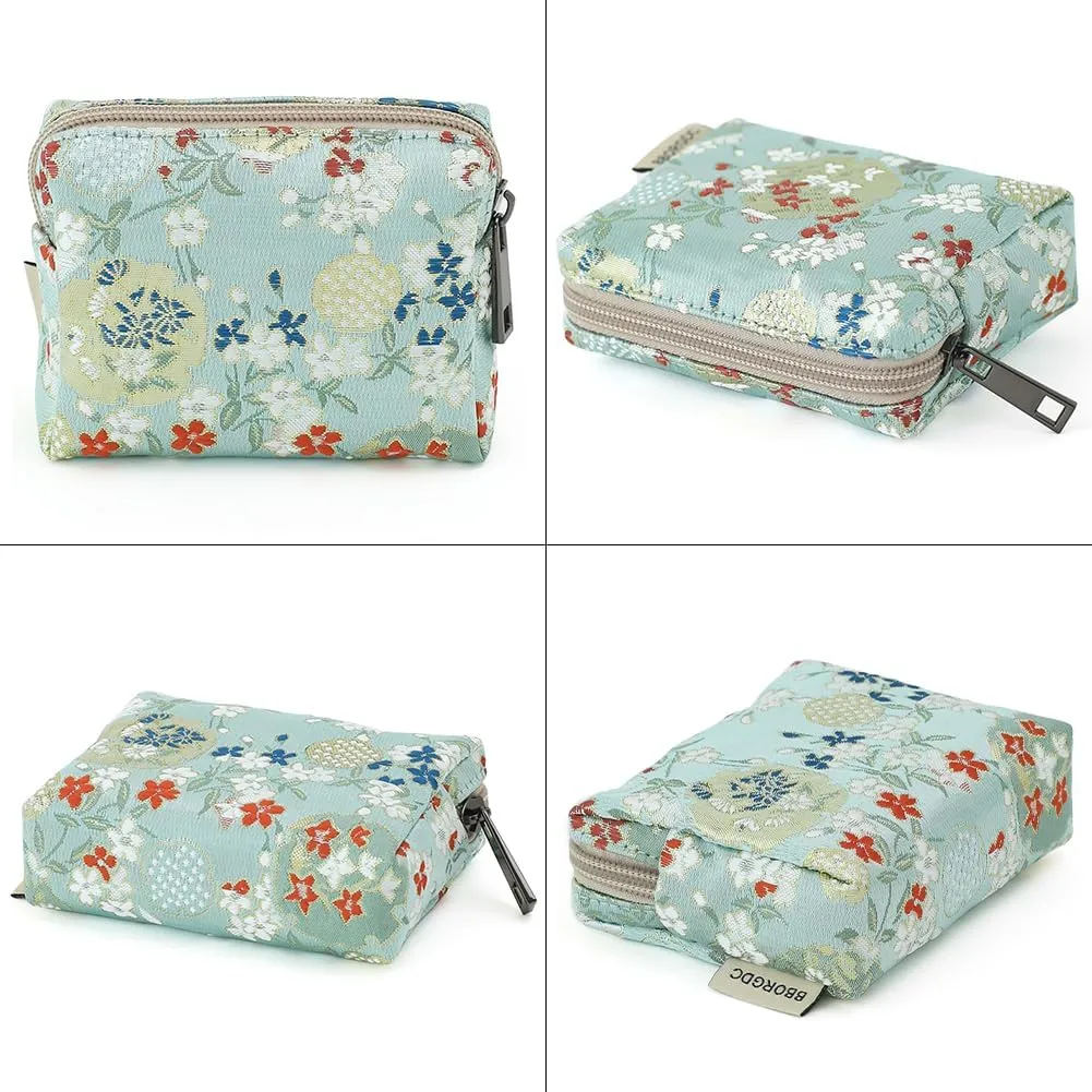 Floral Jacquard Makeup Bag for Women - Cute Portable Cosmetic Pouch, Toiletry Bag & Skincare Organizer with Zipper, Small Makeup Case for Travel Storage, Compact Coin Purse