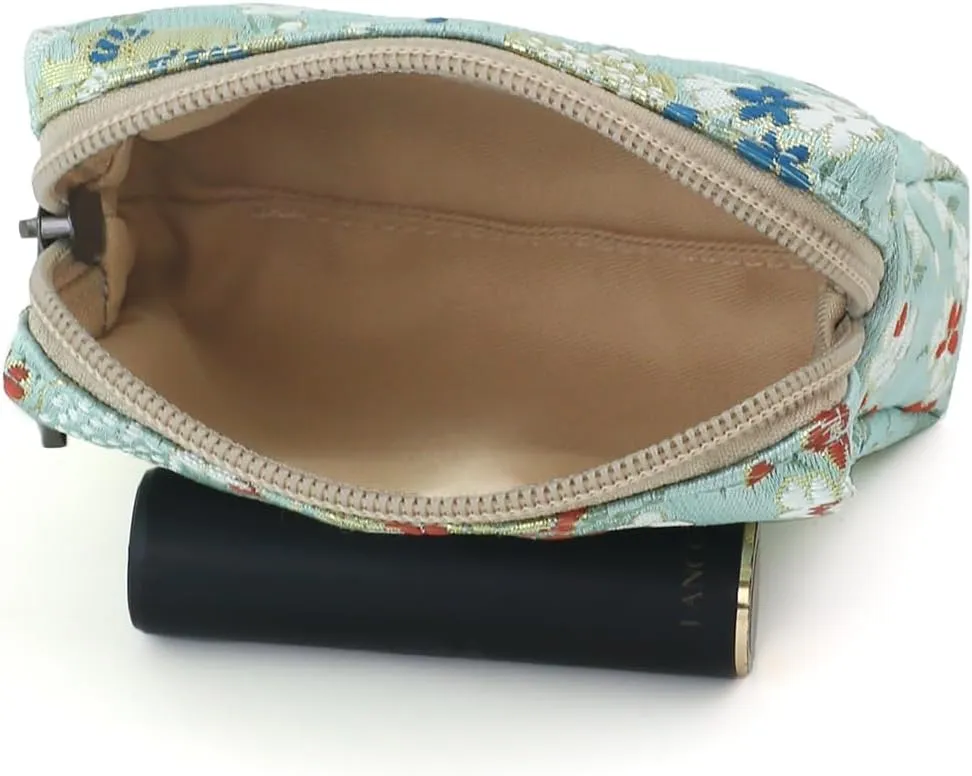 Floral Jacquard Makeup Bag for Women - Cute Portable Cosmetic Pouch, Toiletry Bag & Skincare Organizer with Zipper, Small Makeup Case for Travel Storage, Compact Coin Purse