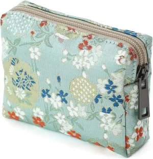 Floral Jacquard Makeup Bag for Women - Cute Portable Cosmetic Pouch, Toiletry Bag & Skincare Organizer with Zipper, Small Makeup Case for Travel Storage, Compact Coin Purse