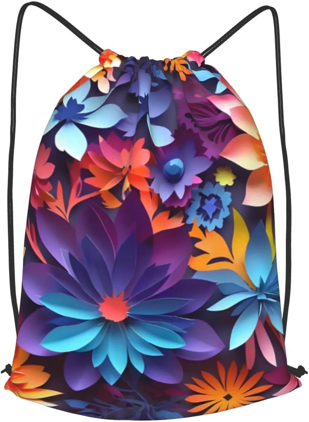 Flower Drawstring Cinch Backpack Polyester Sack Pack String Bag For Hiking Camping Adventure