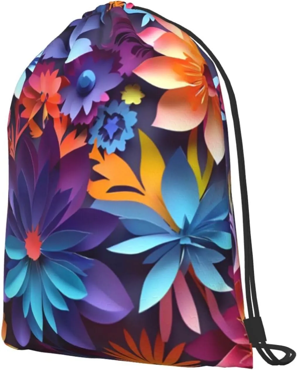 Flower Drawstring Cinch Backpack Polyester Sack Pack String Bag For Hiking Camping Adventure
