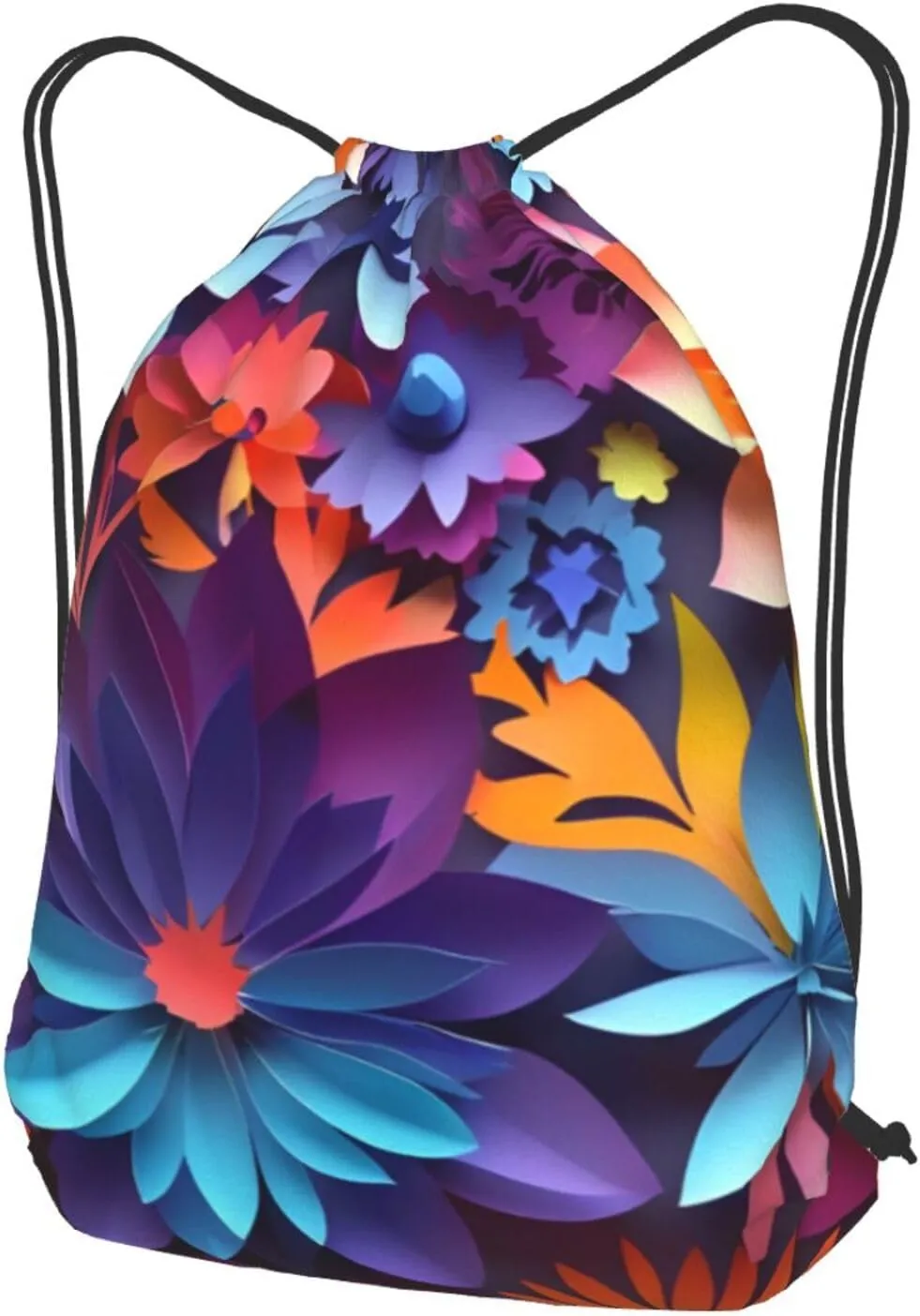 Flower Drawstring Cinch Backpack Polyester Sack Pack String Bag For Hiking Camping Adventure
