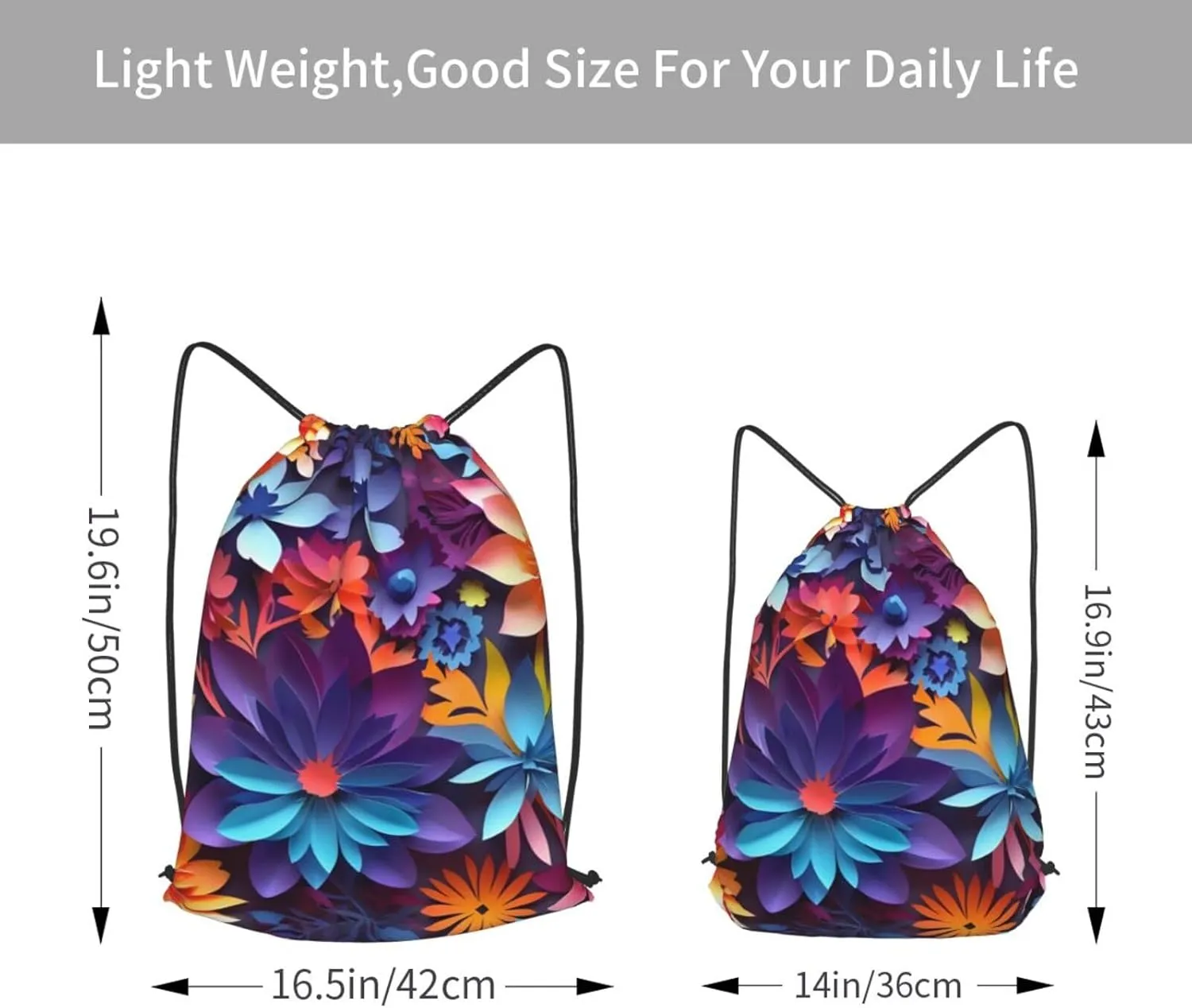 Flower Drawstring Cinch Backpack Polyester Sack Pack String Bag For Hiking Camping Adventure