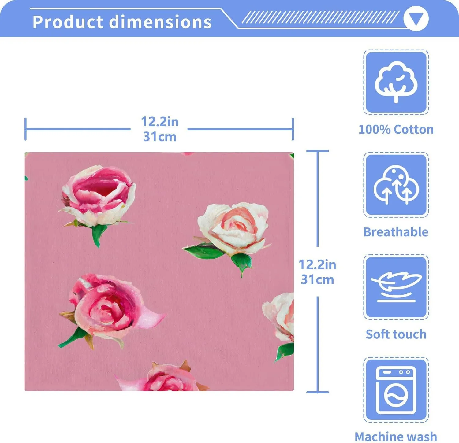 Flower Rose Watercolor Washcloths Towels, Highly Absorbent and Soft Cotton Face Cloths, 6 Pack Quick Dry Wash Cloths - 12 X 12 Inches