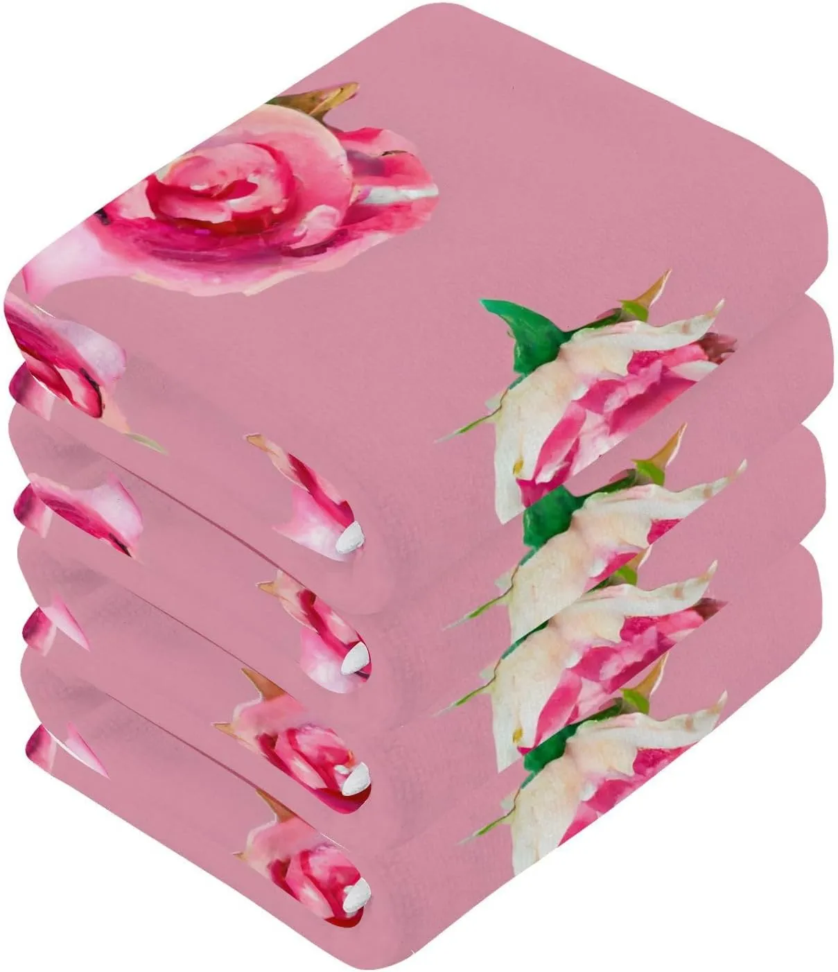 Flower Rose Watercolor Washcloths Towels, Highly Absorbent and Soft Cotton Face Cloths, 6 Pack Quick Dry Wash Cloths - 12 X 12 Inches