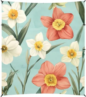 Flowers Daffodils Peony Daffodil Foldable Beach Tent UPF50 Easy Setup Sun Shade with Sandbags & Sand Shovel for Camping Trips, Fishing, Backyard Fun or Picnics