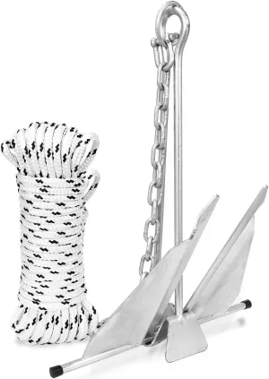 Fluke Anchor Kit Includes Anchor Chain and Boat Anchor Rope Set for Boats Pontoon, Deck, Fishing, and Sail from 12-25 FT